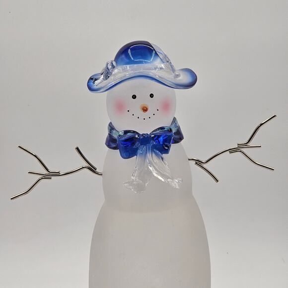 Christmas Snowman Figurines Frosted Glass Acrylic Set Blue Green Red Hats Retro - Picture 3 of 8